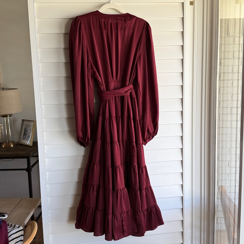 Gibson Latimer Maroon Long Sleeve Wrap Dress - Picture 5 of 5